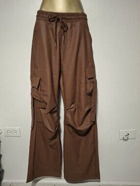 Vegan Lewther Brown Cargo Jogger Pants — Drawstring Waist